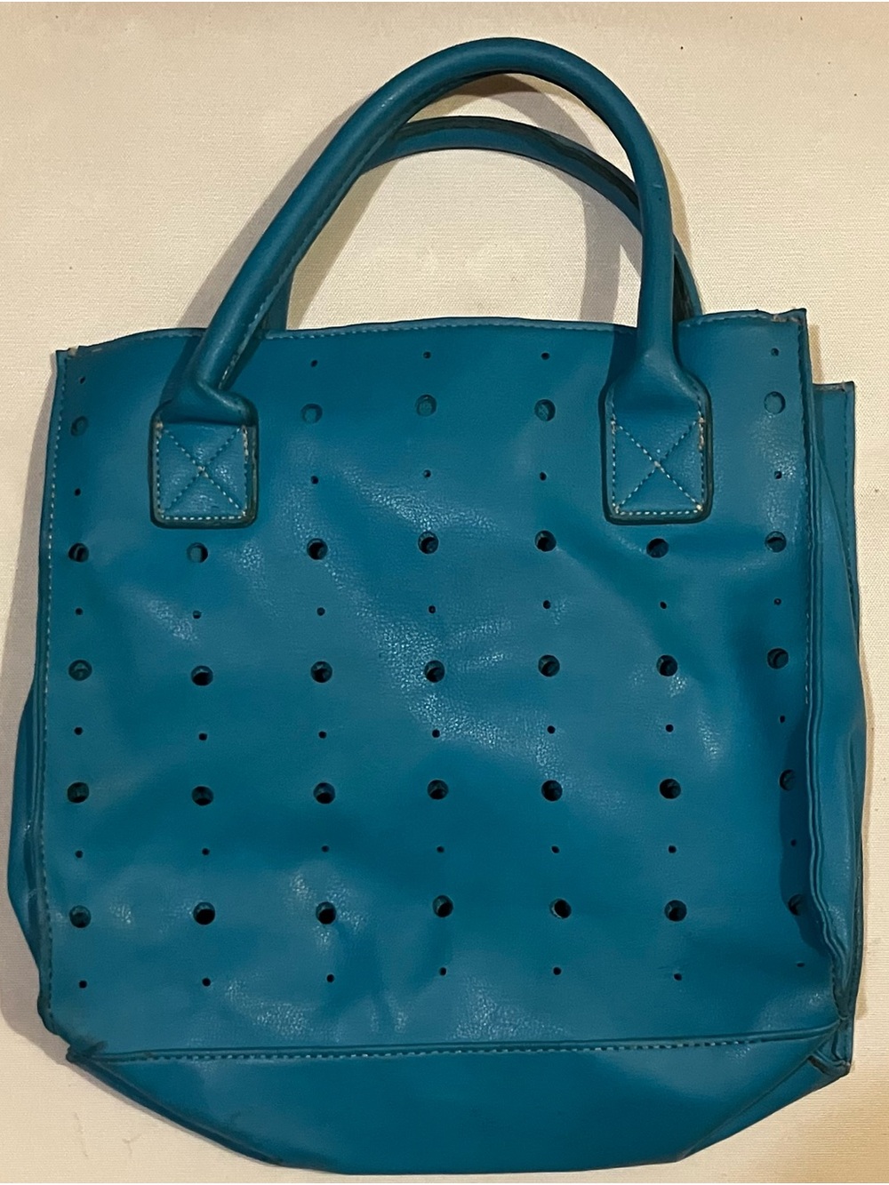 Perforated Teal Leather Tote Bag for Women